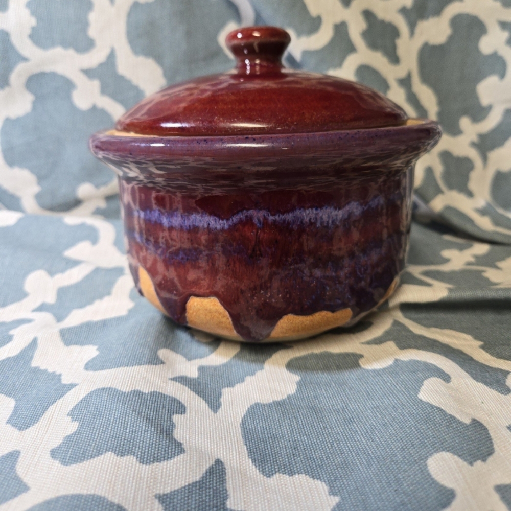 Vintage Walt Glass Studio Pottery Texas Dish with Lid Pot Bowl Vintage 1994 2 pc